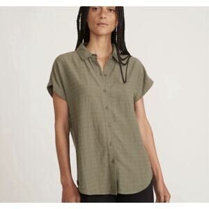 Marine Layer Dana Shirt Women Size S Olive Green Short Sleeve Button Top Casual